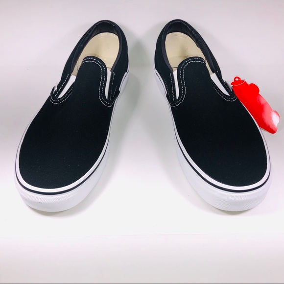 VANS Classic Slip On Canvas Black & White Sneakers - Picture 7 of 9